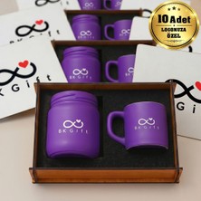 BK Gift Logonuza Özel 10 Adet Kutulu Mor Renk Mum ve Kahve Fincanı Seti – Ahşap Kutulu Kurumsal Hediye Seti