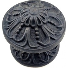 Antika Tarz Dekoratif Pirinç Çiçekli Kapı Tokmağı - 80 mm Çap, Oksit