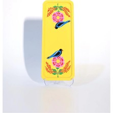 Dedemin Emayeleri Dikdörtgen Tepsi Kuşlu Sarı (12 x 33 Cm)