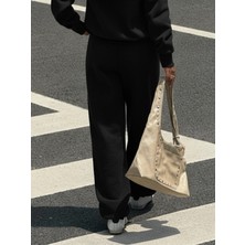 Afri Kadın Siyah Eşofman Altı Bol Paça Oversize Jogger Pantolon Yüksek Bel Rahat Kalıp Günlük Spor Alt