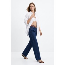 Rays Koyu Mavi Yüksek Bel Kemerli Jean 3069