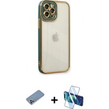 Pileli Store Pilelistore™ iPhone 12 Pro Kılıf Çekirdek Klasik Serisi - Siyah 3D Antistatik Seramik Nano Ekran Koruyucu + Shine Kamera Lens Koruma Cam - Pe