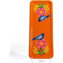 Dedemin Emayeleri Dikdörtgen Tepsi Turuncu Kuşlu (12 x 33 Cm)