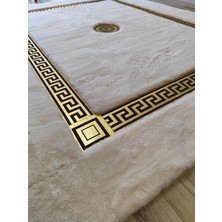 Kuzey Deri Halı Gold Varaklı Ekru Renk Peluş Halı