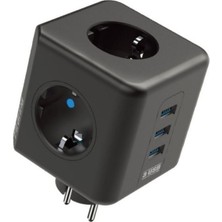 Ozcmax Isıya Dayanıklı Termal Akım Korumalı ve Çocukk Korumalı 3 Priz Girişli 3 USB Girişli Küp Priz