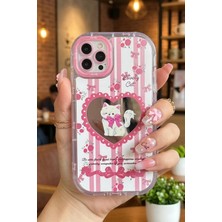 Nezih Case iPhone 11 Pro Uyumlu Premium Pembe Kedi ve Fiyonk Desenli Aynalı Tasarım Telefon Kılıfı