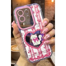 Nezih Case Vivo Y29 Uyumlu Premium Pembe Kedi ve Fiyonk Desenli Aynalı Tasarım Telefon Kılıfı