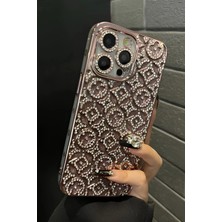 Nezih Case iPhone 15 Pro Max Uyumlu Kamera Korumalı Parlak Taşlı Diamond Tasarım Simli Kılıf