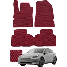 Evanotion Tesla Model Y 2024 ve Sonrası Premium Eva Paspas Seti Tam Set Paspas Takımı - Bordo