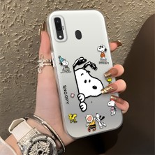 HONTINGA Samsung Galaxy A20 ile Uyumlu Kılıfı Silikon Kenar Sert Arka Düşüme Önleyici Basitlik Anti Düşme Kamera Korumali Snoopy Desen Telefon Kılıfı Kadın ve Erkek Için Uygundur K1-0080