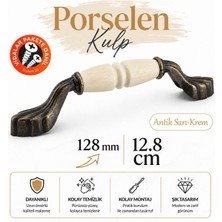 Badem10 Elora Porselen Krem Antik Sarı Kulp 128 mm 12.8 cm Mobilya Çekmece Dolabı Dolap Kapak Kulb Kulpu
