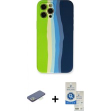 Pileli Store Pilelistore™ iPhone 12 Pro Max Kılıf Yadigar Çizgi - Şeffaf Royal Nano Ekran Koruyucu + Renkli Kamera Lens Koruma Cam - Yl