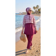 Besa Tesettür Bandana Mayo Dijital Desenli Siyah 4 Parça Eşarp Bone, Bandana, Üst, Alt Takım Ten ve Vücut Hatlarını Göstermez