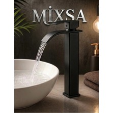 Mixsa Mat Siyah Şelale Lavabo Bataryası Uzun Çanak Lavabo Musluğu Modern Çift Su Girişli Banyo Musluğu