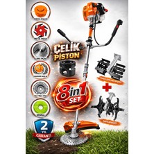 Wüber 8x8 Ultra Güçlendirilmiş 8ın1 Benzinli Yan Tip Tırpan Ot Biçme Motoru + 2 Çapalama Eşeleme Seti