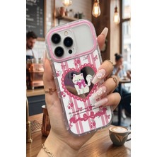 Nezih Case iPhone 17 Pro Uyumlu Premium Pembe Kedi ve Fiyonk Desenli Aynalı Tasarım Telefon Kılıfı