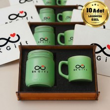 BK Gift Logonuza Özel 10 Adet Kutulu Yeşil Renk Mum ve Kahve Fincanı Seti – Ahşap Kutulu Kurumsal Hediye Seti
