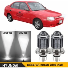 ŞüsCarOto Aksesuar Hyundai Accent Milenyum 2000-2003 Uyumlu Mercekli Far Ampulü LED Xenon Beyaz Renk Far Şimşek Etkili Csp LED Lamba Uzun Kısa 2 Adet Takım