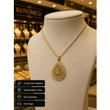 Herşey Nota 22 Ayar Altın Kaplama Osmanlı Tuğra Damla Model Taşlı Hediye Kolyesi
