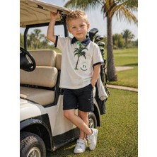 Baby Lory Kids Store Beyaz Palmiye Desenli Polo Yaka T-Shirt