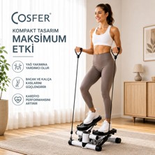 Cosfer Stepper Egzersiz Aleti – Step Kardiyo ve Bacak Çalıştırma Cihazı Direnç Lastikli