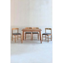 Unboxdeco Alaçatı 4 Kişilik Masif Kayın Masa Takımı, 4 Sandalye - Gri 115X80