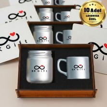 BK Gift Logonuza Özel 10 Adet Kutulu Gümüş Renk Mum ve Kahve Fincanı Seti – Ahşap Kutulu Kurumsal Hediye Seti