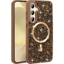 Roketcim Galaxy S25 Fe Kılıf Pırlanta Tasarımlı M-Safe Şarj Özellikli Mozaik Silikon Kapak