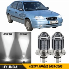 ŞüsCarOto Aksesuar Hyundai Accent Admire 2003-2006 Uyumlu Mercekli Far Ampulü LED Xenon Beyaz Renk Far Şimşek Etkili Csp LED Lamba Uzun Kısa 2 Adet Takım