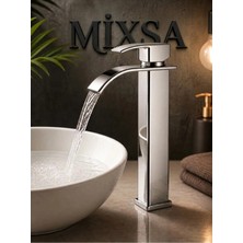 Mixsa Krom Şelale Lavabo Bataryası Uzun Çanak Lavabo Musluğu Modern Çift Su Girişli Banyo Musluğu