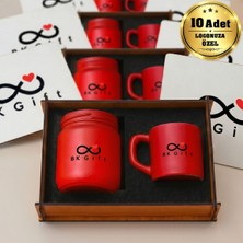 BK Gift Logonuza Özel 10 Adet Kutulu Kırmızı Renk Mum ve Kahve Fincanı Seti – Ahşap Kutulu Kurumsal Hediye Seti