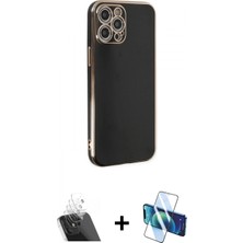 Pileli Store Pilelistore™ iPhone 12 Pro Kılıf Yankı Serisi - Siyah 3D Antistatik Seramik Nano Ekran Koruyucu + Kamera Lens Koruma Cam - Sf