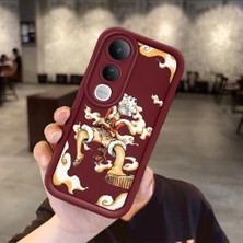 HONTINGA Vivo V50 Lite ile Uyumlu Kılıfı Düşüme Önleyici Basitlik Anti Düşme Kamera Korumali Anime Bordo Desen Yumuşak Silikon Telefon Kılıfı Kadın ve Erkek Için Uygundur K2-7055