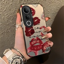 HONTINGA Vivo V50 Lite ile Uyumlu Kılıfı Silikon Kenar Sert Arka Düşüme Önleyici Basitlik Anti Düşme Kamera Korumali Öpücük Desen Telefon Kılıfı Kadın ve Erkek Için Uygundur K1-0079