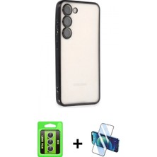 Pileli Store Pilelistore™ Galaxy S23 Kılıf Vadi Minimal - Siyah 3D Antistatik Seramik Nano Ekran Koruyucu + Raze Metal Kamera Lens - Gs