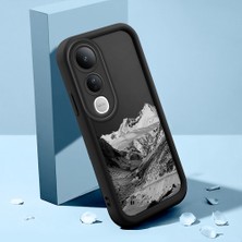 HONTINGA Vivo V50 Lite ile Uyumlu Kılıfı Düşüme Önleyici Basitlik Anti Düşme Kamera Korumali Şirin Kedi Dağ Siyah Desen Yumuşak Silikon Telefon Kılıfı Kadın ve Erkek Için Uygundur K2-0149