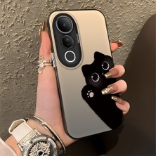 HONTINGA Vivo V50 Lite ile Uyumlu Kılıfı Silikon Kenar Sert Arka Düşüme Önleyici Basitlik Anti Düşme Kamera Korumali Kedi Desen Telefon Kılıfı Kadın ve Erkek Için Uygundur K1-0082