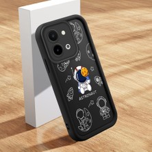 HONTINGA Vivo Y28 ile Uyumlu Kılıfı Düşüme Önleyici Basitlik Anti Düşme Kamera Korumali Şirin Kedi Astronot Siyah Desen Yumuşak Silikon Telefon Kılıfı Kadın ve Erkek Için Uygundur K2-0153
