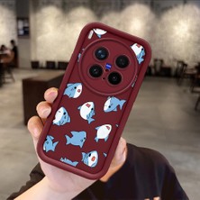 HONTINGA Vivo X300 Pro ile Uyumlu Kılıfı Düşüme Önleyici Basitlik Anti Düşme Kamera Korumali Köpekbalığı Bordo Desen Yumuşak Silikon Telefon Kılıfı Kadın ve Erkek Için Uygundur K2-7057