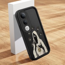 HONTINGA Vivo V50 Lite ile Uyumlu Kılıfı Düşüme Önleyici Basitlik Anti Düşme Kamera Korumali Şirin Kedi Yaratıcı Siyah Desen Yumuşak Silikon Telefon Kılıfı Kadın ve Erkek Için Uygundur K2-0154