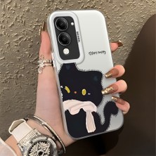 HONTINGA Vivo Y29S ile Uyumlu Kılıfı Silikon Kenar Sert Arka Düşüme Önleyici Basitlik Anti Düşme Kamera Korumali Kedi Desen Telefon Kılıfı Kadın ve Erkek Için Uygundur K1-0081