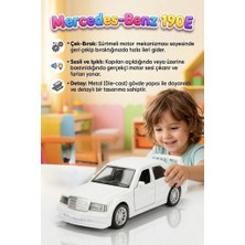 Farbu Oyuncak Mercedes-Benz 190E! Işıklı Sesli Metal 1:36 Çek-Bırak Mekanizmalı Kapıları Açılabilir Oyuncak Araba