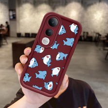 HONTINGA Vivo V50 Lite ile Uyumlu Kılıfı Düşüme Önleyici Basitlik Anti Düşme Kamera Korumali Köpekbalığı Bordo Desen Yumuşak Silikon Telefon Kılıfı Kadın ve Erkek Için Uygundur K2-7057