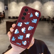 HONTINGA Samsung Galaxy S25 Plus ile Uyumlu Kılıfı Düşüme Önleyici Basitlik Anti Düşme Kamera Korumali Köpekbalığı Bordo Desen Yumuşak Silikon Telefon Kılıfı Kadın ve Erkek Için Uygundur K2-7057