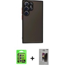 Pileli Store Pilelistore™ Galaxy S24 Ultra Kılıf Ahenk Çizgi Serisi - Siyah Bilvis Hayalet Cam Ekran Koruyucu + Raze Metal Kamera Lens - Mr