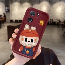 HONTINGA Xiaomi Mi 13T Pro ile Uyumlu Kılıfı Düşüme Önleyici Basitlik Anti Düşme Kamera Korumali Labubu Bordo Desen Yumuşak Silikon Telefon Kılıfı Kadın ve Erkek Için Uygundur K2-7063