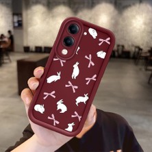 HONTINGA Vivo Y04 ile Uyumlu Kılıfı Düşüme Önleyici Basitlik Anti Düşme Kamera Korumali Tavşan Bordo Desen Yumuşak Silikon Telefon Kılıfı Kadın ve Erkek Için Uygundur K2-7058