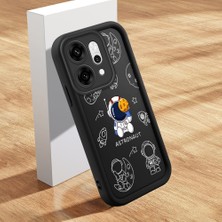 HONTINGA Oppo Reno 14 Pro 5g ile Uyumlu Kılıfı Düşüme Önleyici Basitlik Anti Düşme Kamera Korumali Şirin Kedi Astronot Siyah Desen Yumuşak Silikon Telefon Kılıfı Kadın ve Erkek Için Uygundur K2-0153