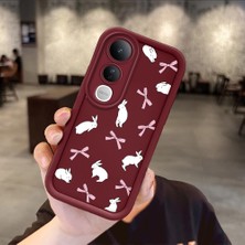 HONTINGA Vivo V50 Lite ile Uyumlu Kılıfı Düşüme Önleyici Basitlik Anti Düşme Kamera Korumali Tavşan Bordo Desen Yumuşak Silikon Telefon Kılıfı Kadın ve Erkek Için Uygundur K2-7058