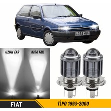 Caralp Fiat Tipo 1993-2000 Uyumlu Mercekli Far Ampulü LED Xenon Beyaz Renk Far Şimşek Etkili Csp LED Lamba Uzun Kısa 2 Adet Takım